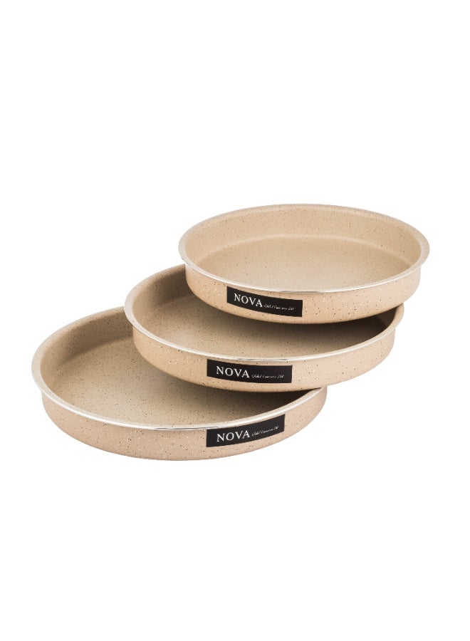 Round oven tray set with granite coating and non-stick surfaces, beige - Image 5